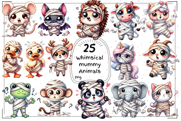 Download 25 Whimsical Watercolor Mummy Animal - Premium Resources