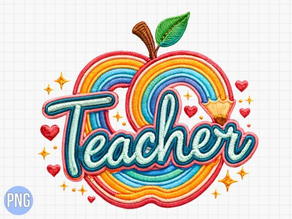 Download Teacher Rainbow Apple Applique Patch PNG - Premium Bundle