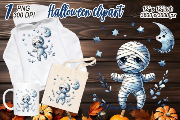 Download Cute Halloween Mummy Blue Toile Clipart - Premium Resources
