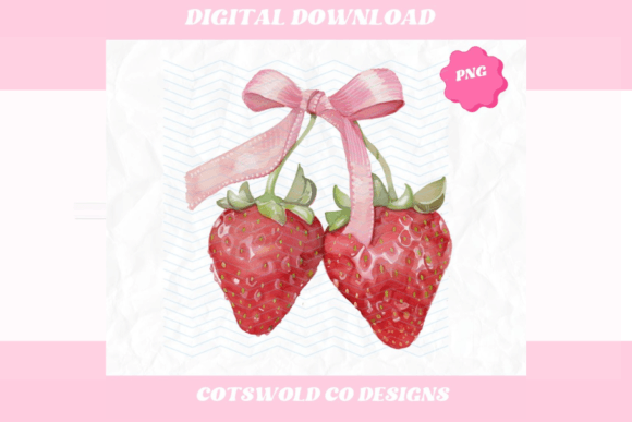 Download Watercolor Strawberries Bows PNG Design - Strawberries Collection